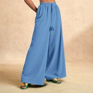 Blue Casual Women's Full Length wide legging flowy Pants